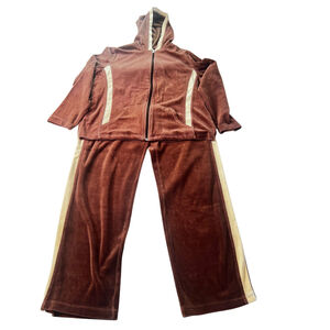 Vintage 90s Tracksuit Set PL Brown Tan Velour Hip Hop Streetwear Y2K Bold Spirit